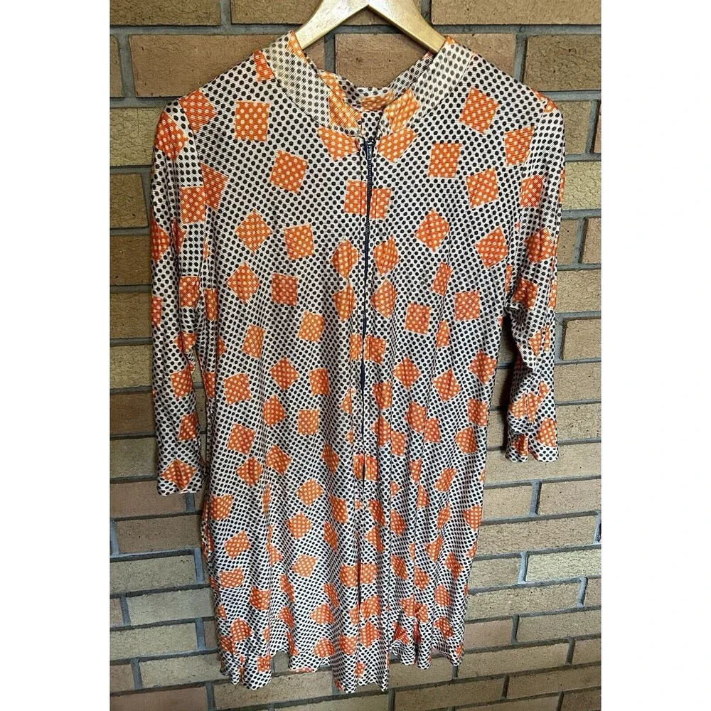 Vintage Lane Bryant Dress Women's Long Sleeve Maxi 70s Retro Groovy Patterned